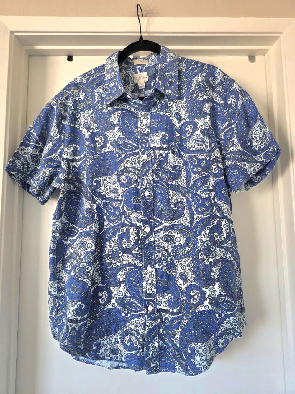 J. Crew 100% Linen Short Sleeve Button Up Shirt Paisley Men's Size L Classic NEW